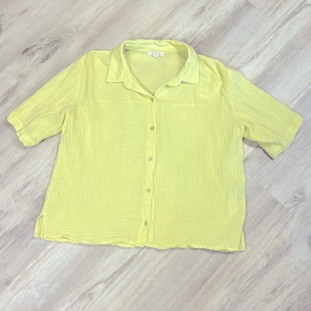 Eileen Fisher Boxy Fit Short Sleeve Organic Cotton Gauze Button-Up Blouse / XS